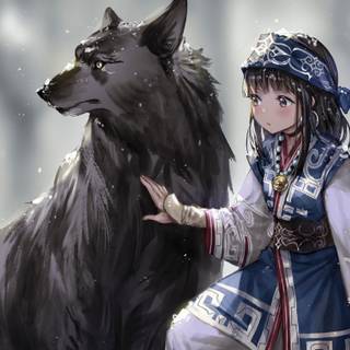 In the winter with a wolf