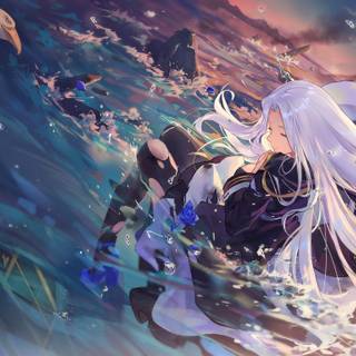 anime girl in the ocean