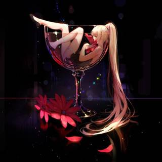 anime girl in a wine cup