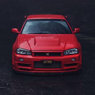 Nissan Skyline,Red,Rainy