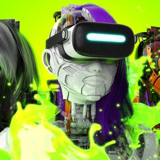 Chiptos X 3D Robot Girl Mirai Robot Woman 4K NFT Wallpaper Desktop Background Lime