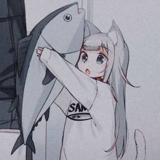 shark cute anime cat girl uwu chibi girl pfp aesthetic minimalist 4k y2k