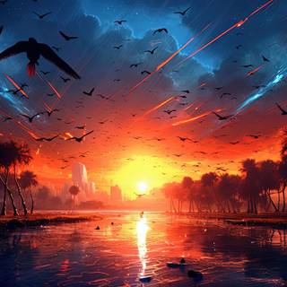 Serene Sunset over Tropical Waters