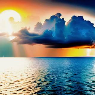 Dramatic oceanic sunset with thick storm clouds