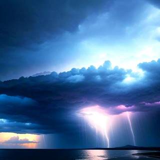 Thunderstorm sky over the rough ocean waves
