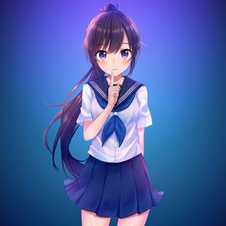 Anime School Girl With Blue Uniform Chromebook & Desktop Wallpaper