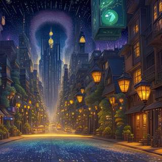 City of the Fireflies at Night Illustration