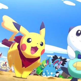 Pikachu and Oshawott Running | Pokémon Mystery Dungeon Official Wallpaper