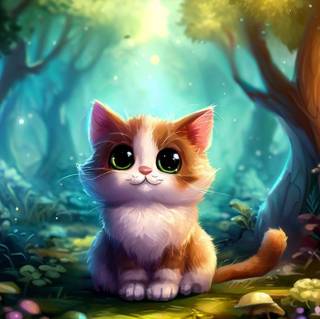 Cat in a fairy forest