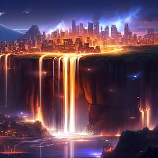 Glowing Waterfall at Night Illustration