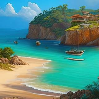 Beachside Village with Frangipani Flowers