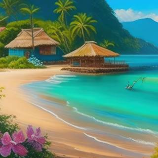 Beachside Village with Frangipani Flowers