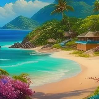 Beachside Village with Frangipani Flowers