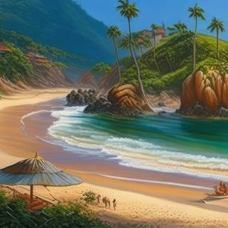 Beachside Village with Frangipani Flowers