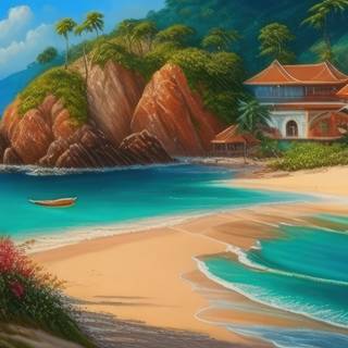 Beachside Village with Frangipani Flowers