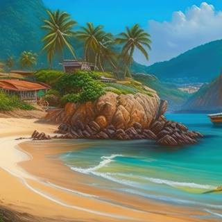 Beachside Village with Frangipani Flowers