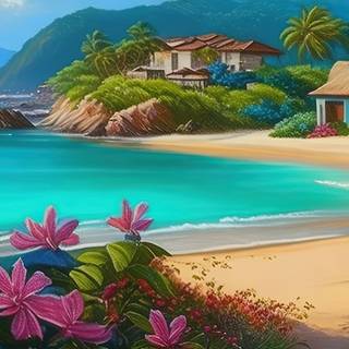 Beachside Village with Frangipani Flowers