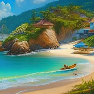 Beachside Village with Frangipani Flowers