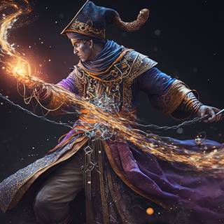 The Enchanter King with his crackling wand