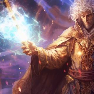 The Enchanter King with his crackling wand