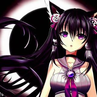 Beautiful anime girl with black sun background