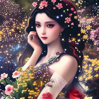 Girl Covered in Flowers and Light