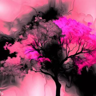 Pink and black skura tree digital image