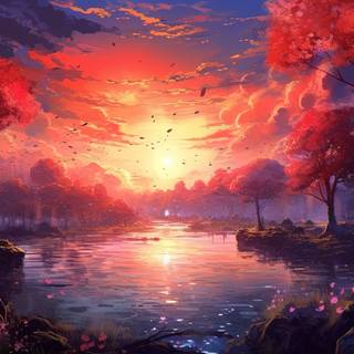 Sunset Romance on a Grassy Landscape