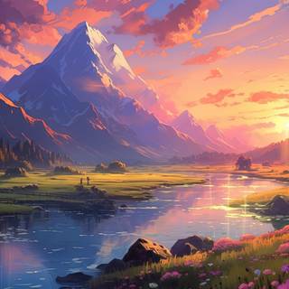 Sunset Romance on a Grassy Landscape