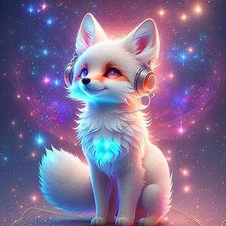 white-red fox with listen to music