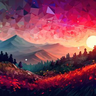 Colorful Cubist Countryside Hills