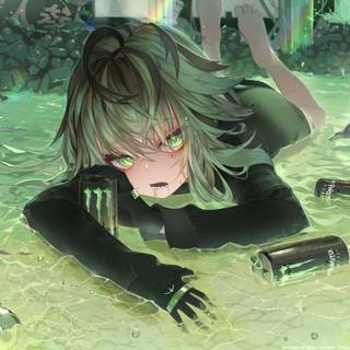 Anime Girl Loves Monster Drink Chromebook & Desktop Wallpaper
