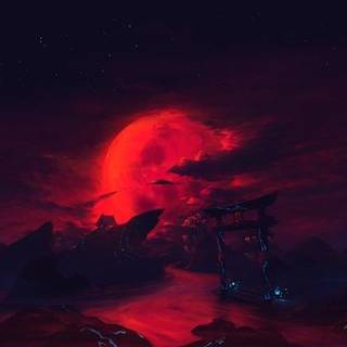 Japanese red moon Fantasy World wallpaper