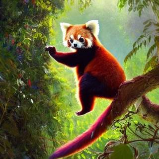 Red panda climbing a tree