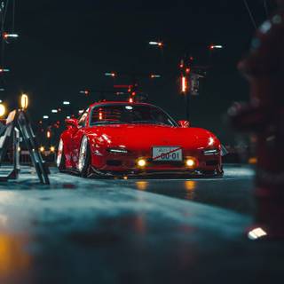 RED CAMBER MAZDA RX-7 4K WALLPAPER 
