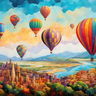 Pointillist Hot Air Balloons