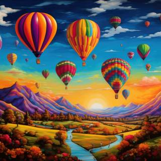 Pointillist Hot Air Balloons
