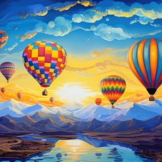 Pointillist Hot Air Balloons