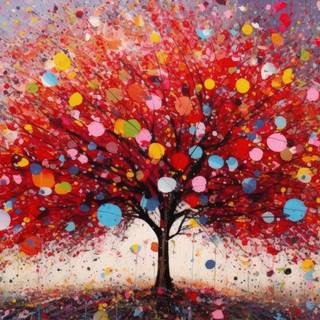 Colorful Pointillist Tree Artwork