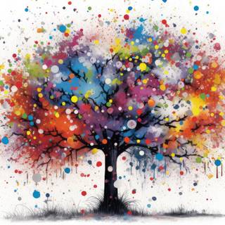 Colorful Pointillist Tree Artwork