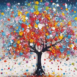Colorful Pointillist Tree Artwork