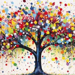 Colorful Pointillist Tree Artwork