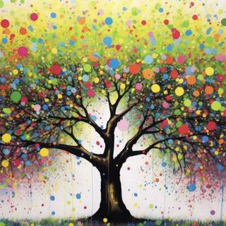 Colorful Pointillist Tree Artwork