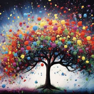 Colorful Pointillist Tree Artwork