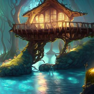 magical tree house glowing