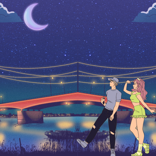 Anime bridge lake wallpaper