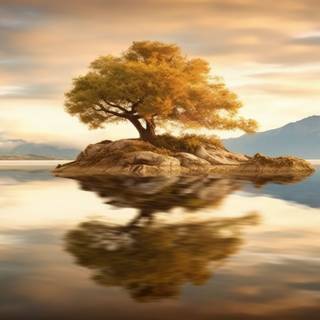 Golden Tree in the Lake