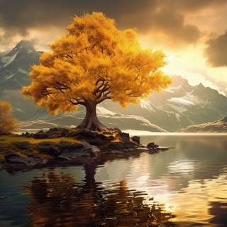 Golden Tree in the Lake