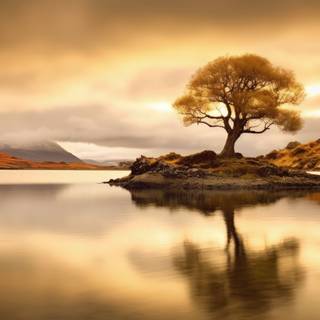 Golden Tree in the Lake