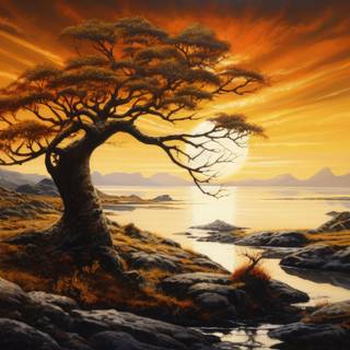 Golden Tree in the Lake